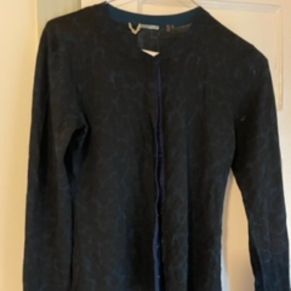 CASUAL FRIDAY SALE!  ELIE TAHARI BLACK AND TEAL ANIMAL PRINT CARDIGAN